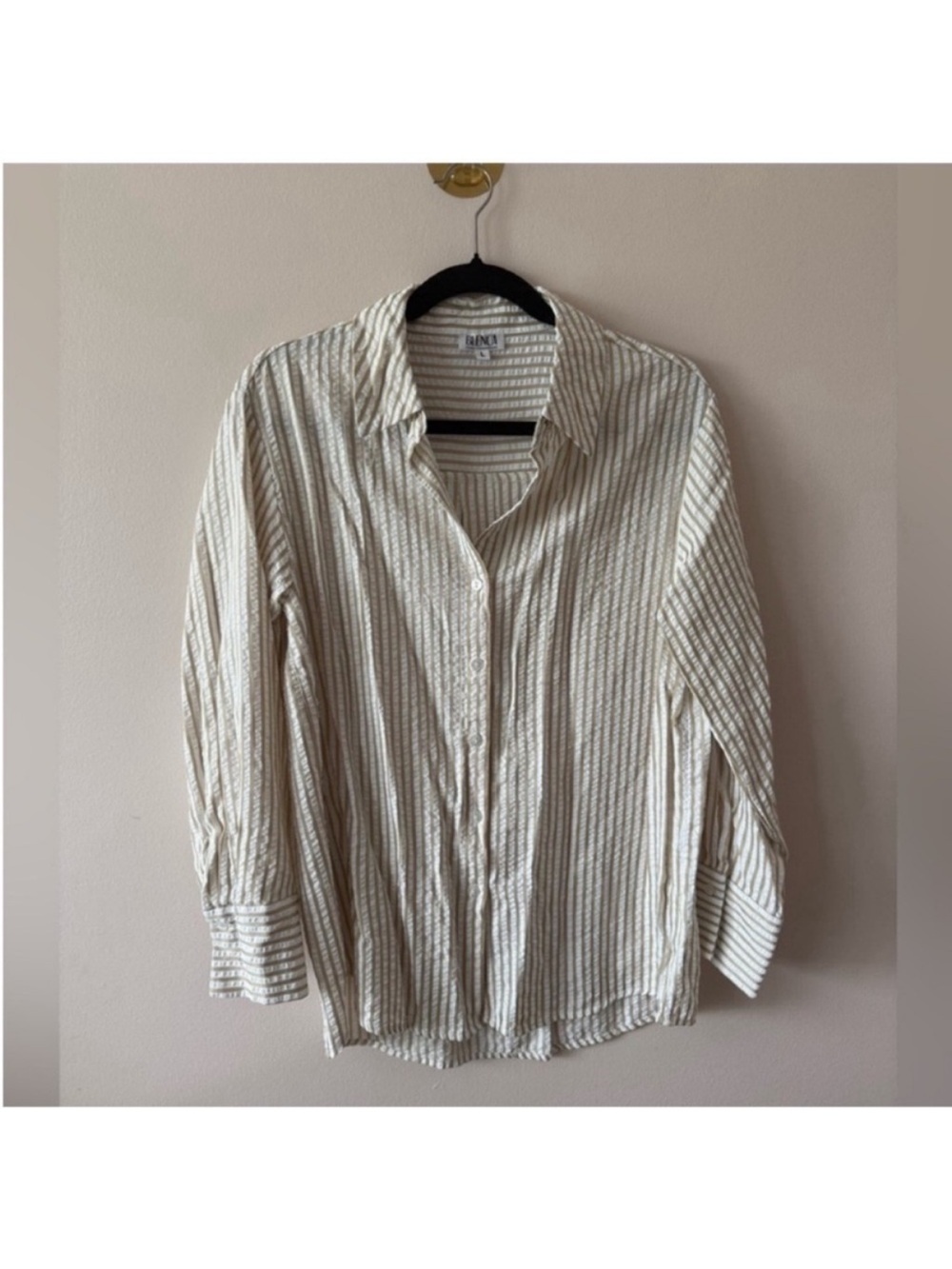 Blenca Brown Striped Button Down Top Size Large